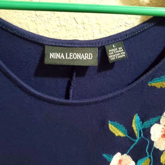 Blue, flower embroidered Nina Leonard dress - Picture 3 of 7